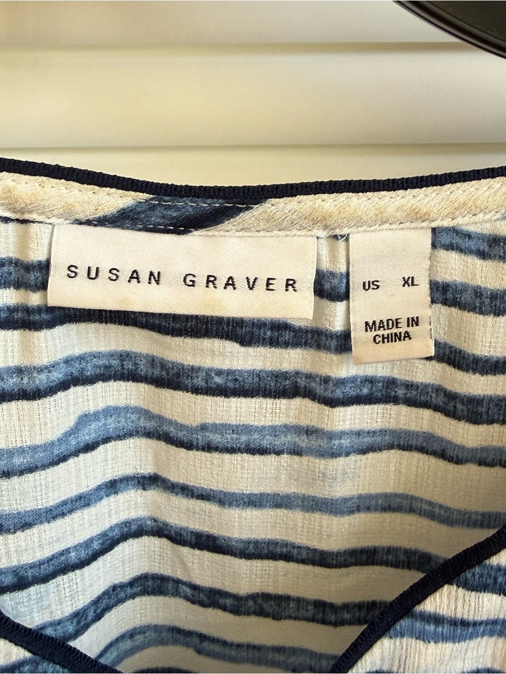 Susan Graver Blue & White Striped Printed Woven Scarf Poncho Top XL Coastal - Picture 2 of 11